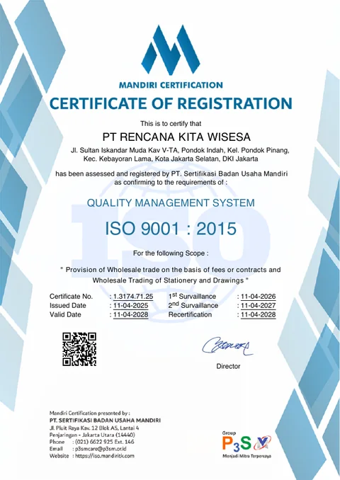 First-page preview of ISO 9001 certificate